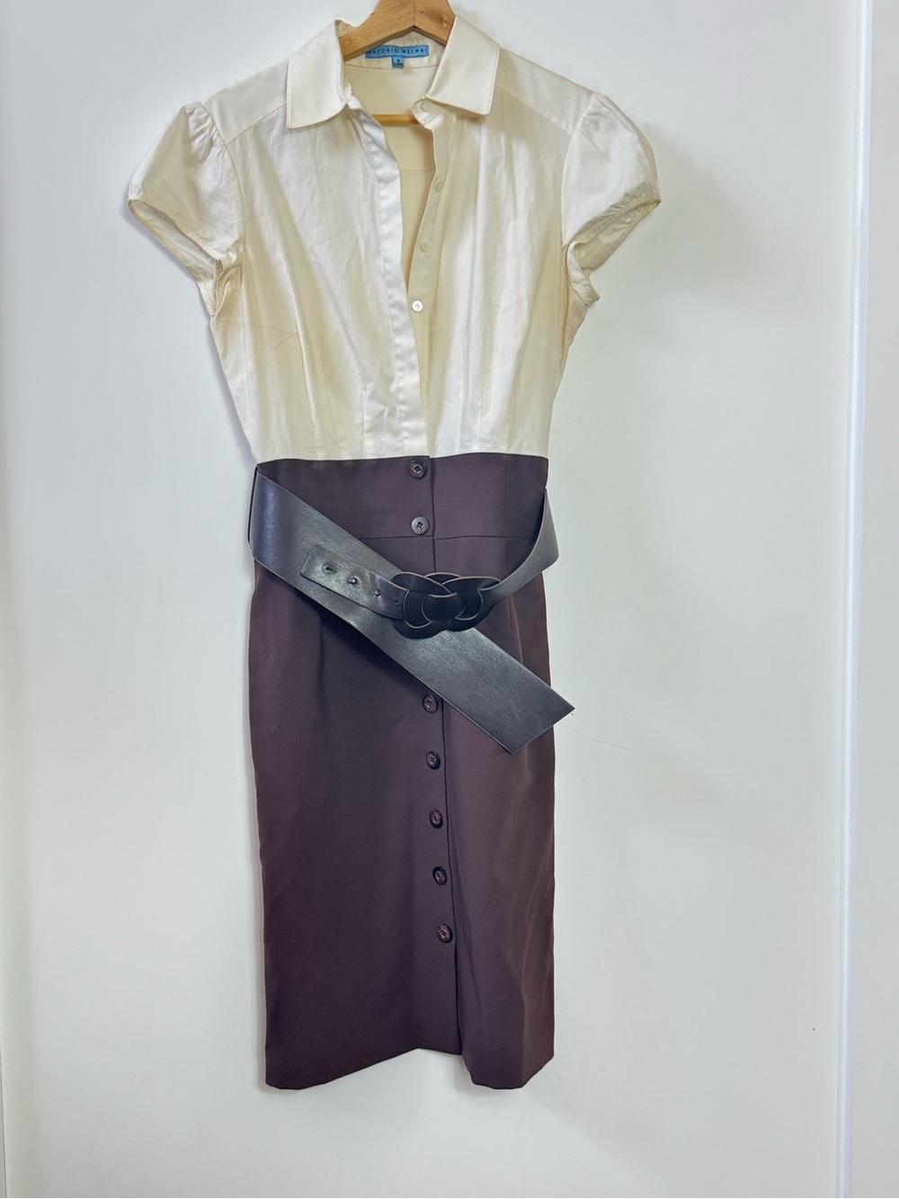 Antonio Melani Women’s Two-Tone Cream and Brown Pencil Skirt Dress.